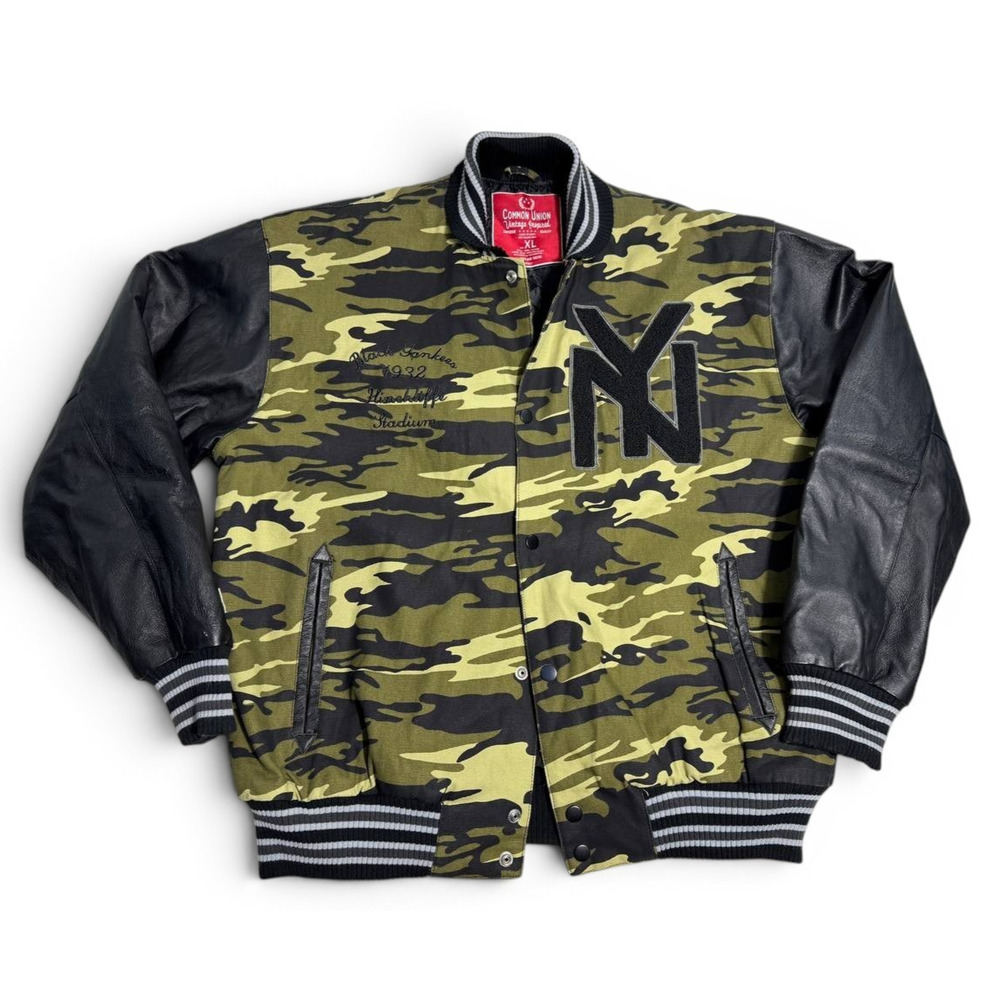 NY Yankees Camo Varsity Jacket XL Leather Sleeve Bomber Streetwear